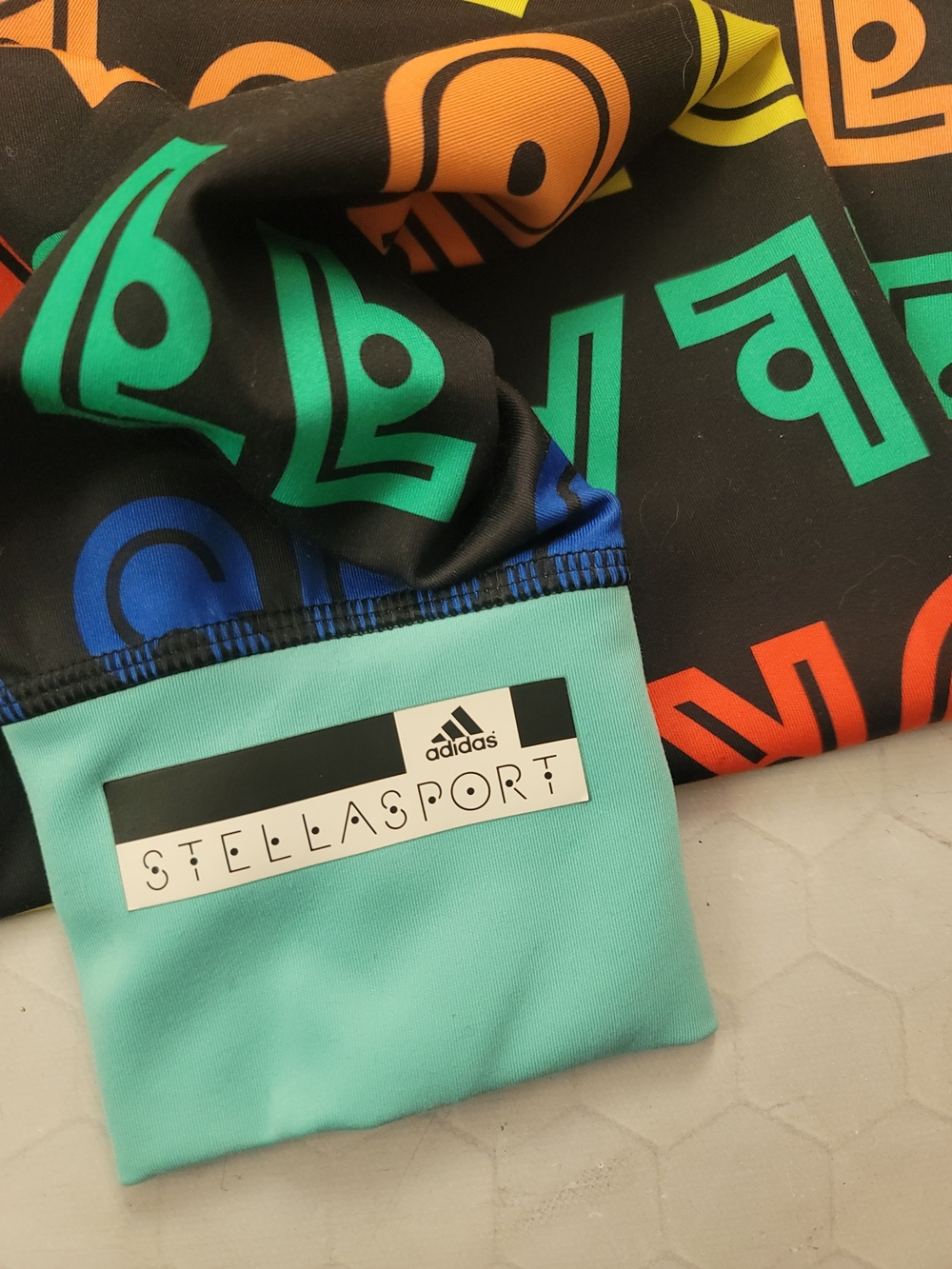 Stella McCartney Sport Adidas Colorful Spellout Rainbow Athletic Leggings Medium - Picture 6 of 6